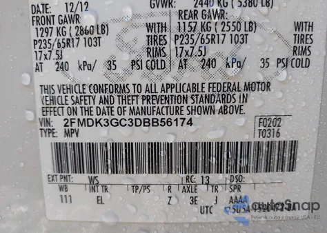 2013 Ford Edge Se z USA, uszkodzony, nr VIN 2FMDK3GC3DBB56174